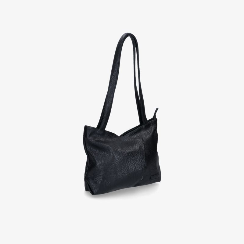 Schwarze Tasche mit schmalem Tragegurt, weichem Material und praktischem Format für vielseitigen Einsatz