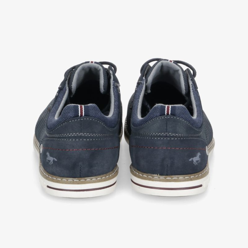 Dunkelblaue Schuhe mit robuster, rutschfester Sohle und weicher Polsterung für hohen Tragekomfort, Rückansicht