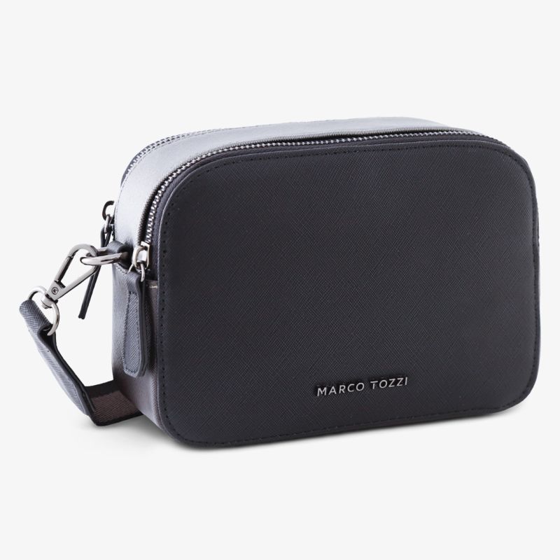 Elegante schwarze Umhängetasche aus Leder mit praktischem Reißverschluss und kompakter Form