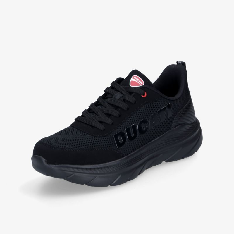 Schwarzer sportlicher Sneaker mit atmungsaktivem Material und rutschfester Sohle, bequem und leicht