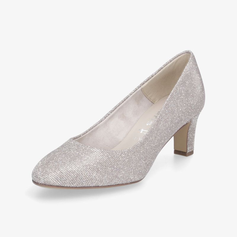 Eleganter glitzernder Pumps mit bequemem Blockabsatz und klassischem Design für vielseitige Anlässe.