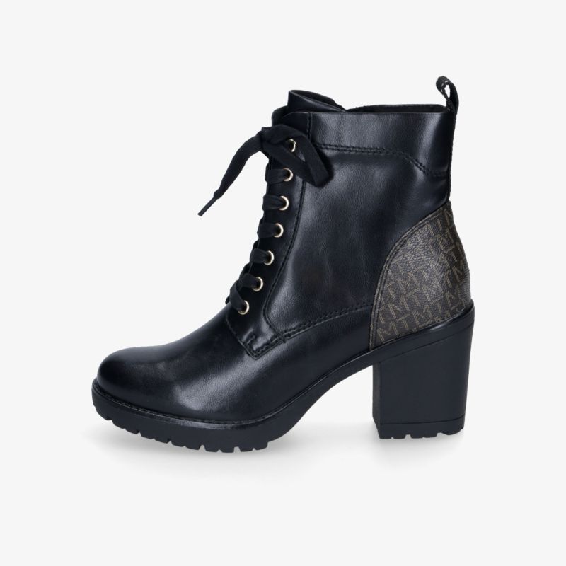 Schwarzer Stiefelette mit mittelhohem Blockabsatz und Schnürung, komfortabel und modisch zugleich, robuste Profilsohle