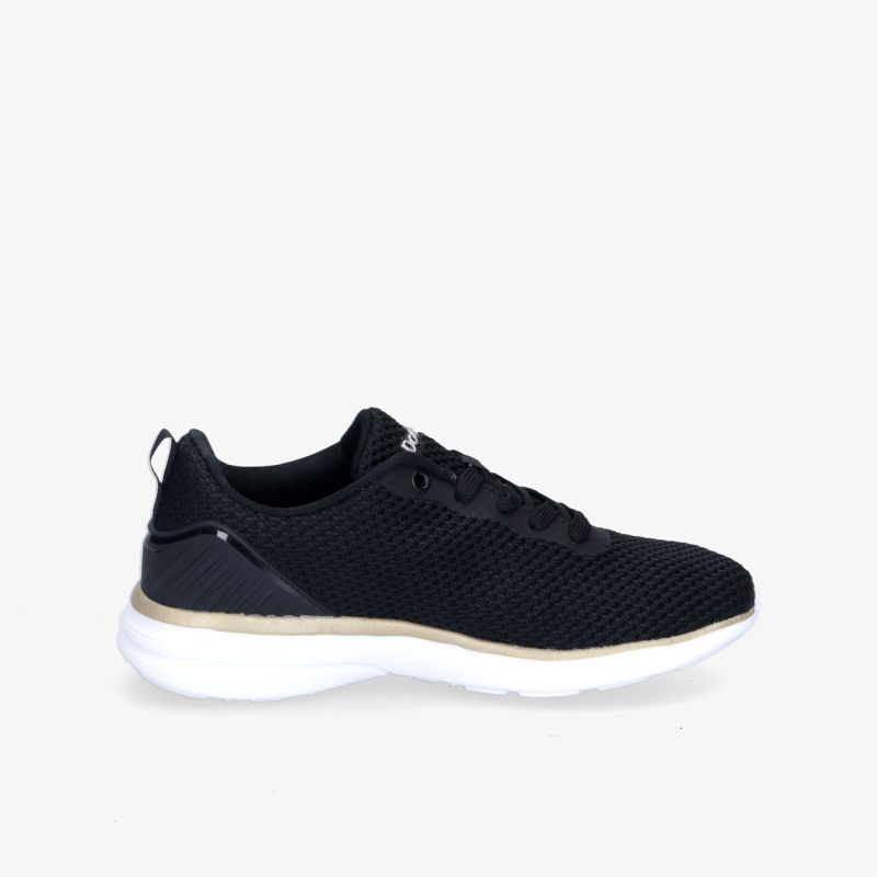 Leichte und bequeme schwarze Freizeitschuhe mit weißer Sohle, ideal für Alltag und Sport.