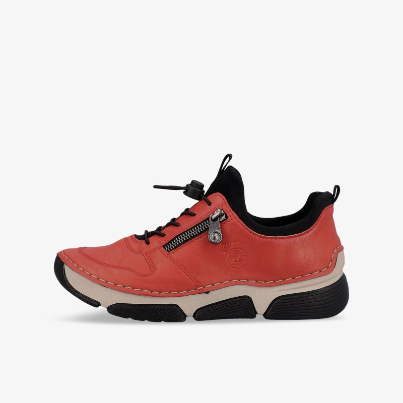 Leichter roter Sportschuh mit flexiblem Profil, bequemem Sitz und praktischem Reißverschluss seitlich
