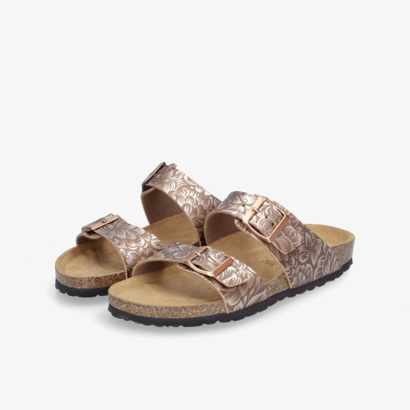Komfortable Sandalen in Metallic-Lederoptik mit verstellbaren Schnallen und ergonomischem Fußbett für optimalen Halt.