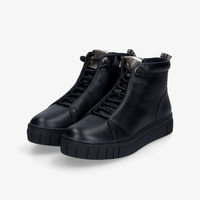 Schwarze hoch geschnittene Schuhe mit Reißverschluss und robustem Material, modernes Design, rutschfeste Sohle