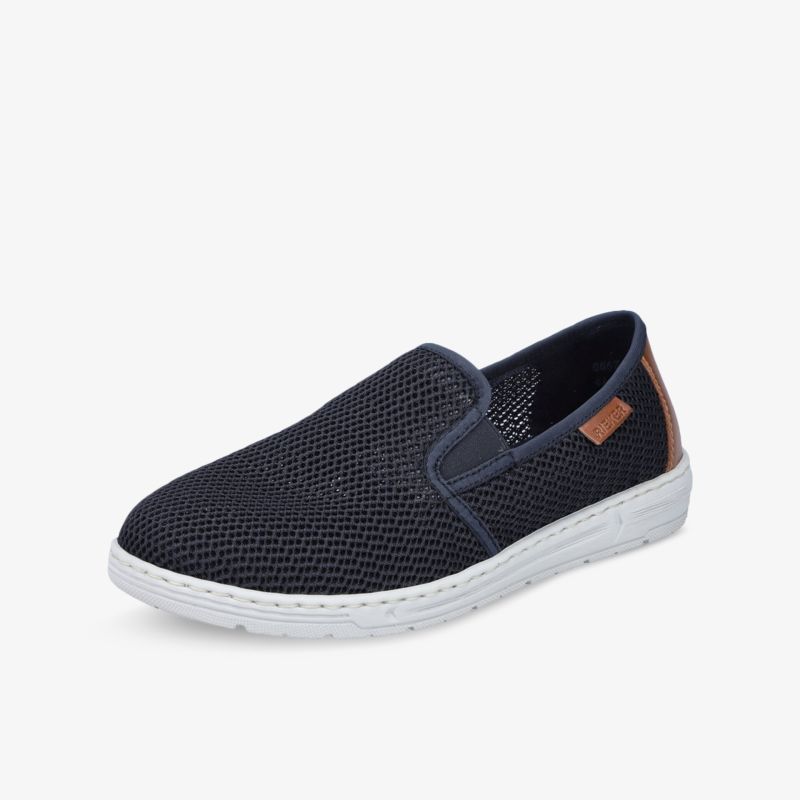 Atmungsaktiver dunkelblauer Slip-On mit weißer Sohle und stilvollem Design für lässigen Komfort.