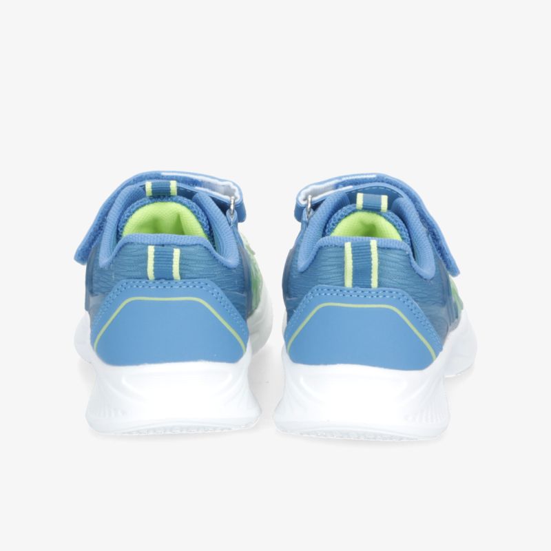 Leichte blaue Sportschuhe mit gepolsterter Innensohle und rutschfester Laufsohle, Rückansicht