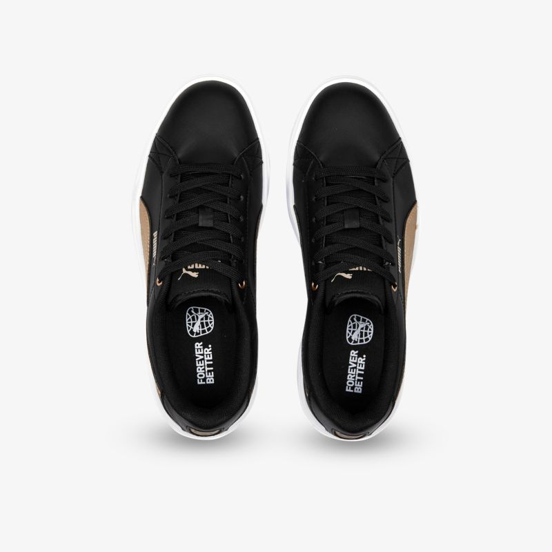 Schwarze Sneakers in schicker Lederoptik mit markantem Design, ideal für Alltag und Freizeit.