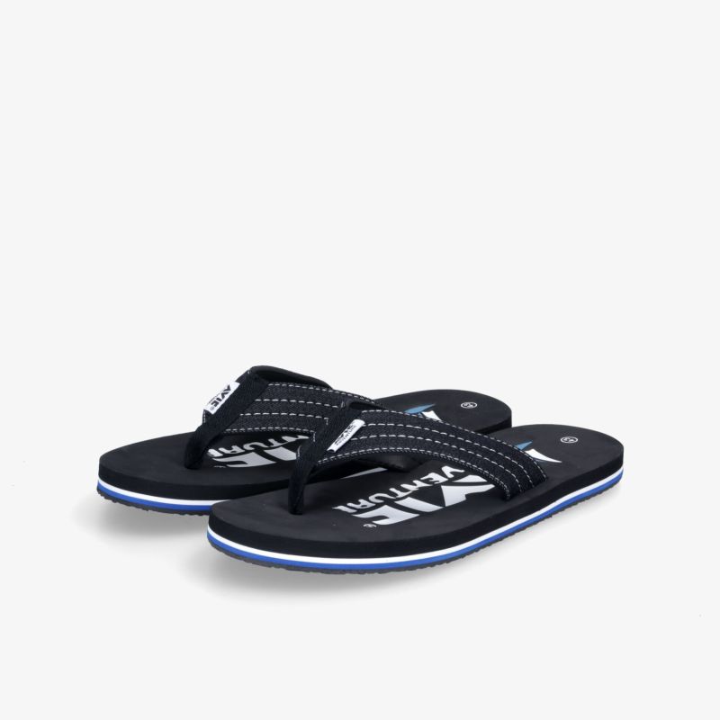 Schwarze Flip-Flops mit Markenaufdruck und ergonomischen Riemen für bequemen Halt und stilvolles Aussehen