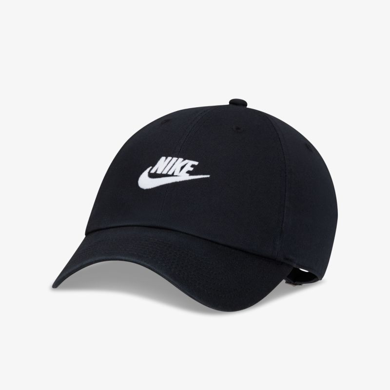 Schwarze Nike Baseballkappe mit gesticktem Logo, ideal für Sport und Freizeit. Komfortabel und modern.