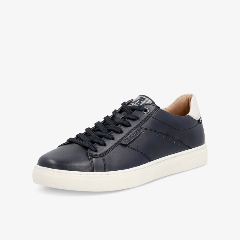 Sportlicher Sneaker mit klassischer Schnürung, weißer Sohle und hochwertigem dunkelblauem Obermaterial