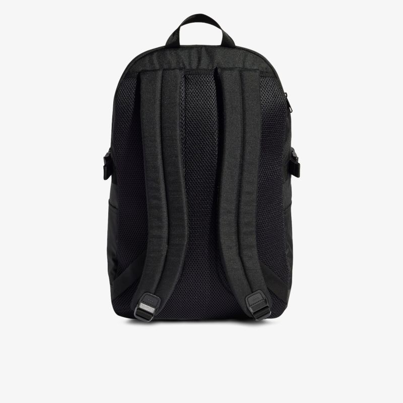 Schwarzer robuster Rucksack mit gepolsterten Trägern und geräumigem Design für praktischen Alltagseinsatz