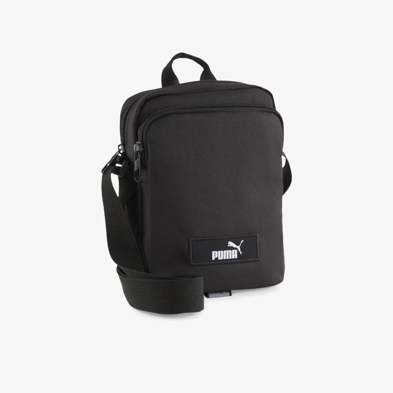Schwarze Puma Schultertasche kompakt und leicht mit verstellbarem Gurt und praktischem Frontfach