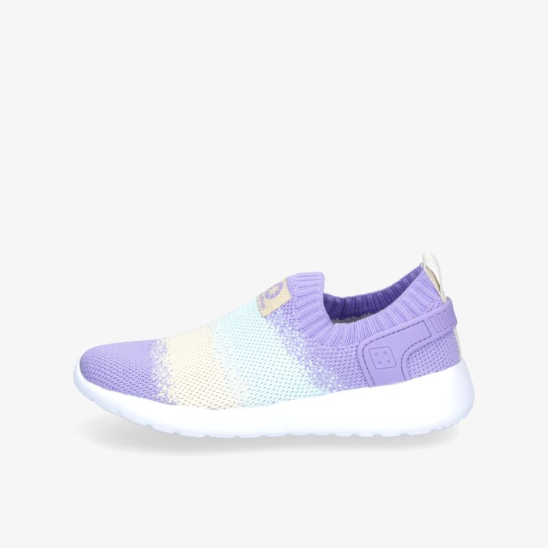 Moderner Sneaker mit leichtem, atmungsaktivem gestricktem Obermaterial und bequemer, flexibler Sohle in Flieder und Weiß
