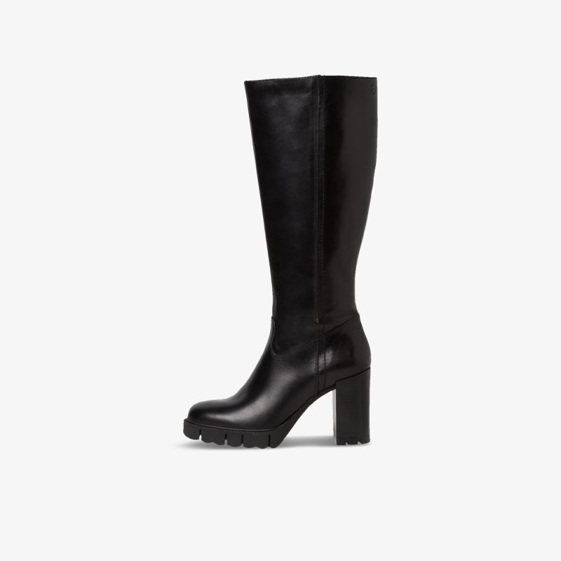 Elegante schwarze Lederstiefel mit hohem Absatz und knöchelhohem Design für stilvolle Auftritte.