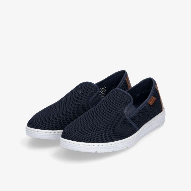 Leichte und bequeme schwarze Slip-On Schuhe mit atmungsaktivem Material und flexibler weißer Sohle