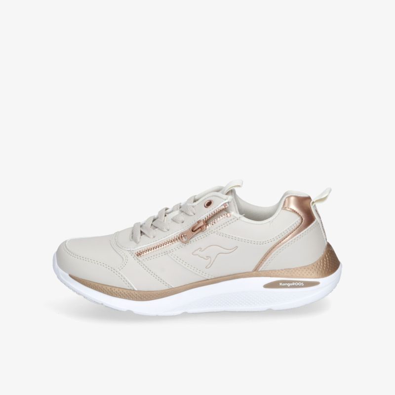 Leichter weißer Sportschuh mit goldenen Akzenten, atmungsaktiv und flexibler, bequemer Sitz