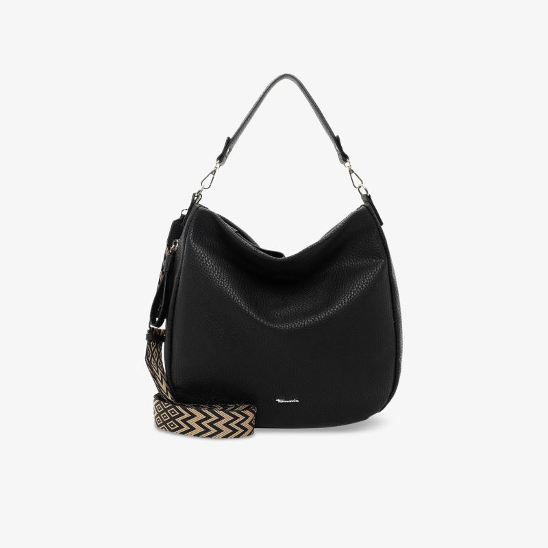 Stilvolle schwarze Handtasche mit abnehmbarem Schulterriemen und geräumigem Innenbereich