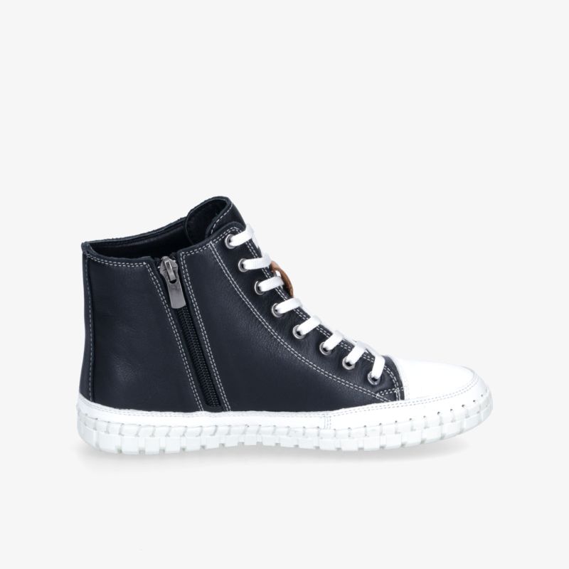 Schwarzer Sneaker mit weißer Gummisohle und praktischem Reißverschluss für einen modernen und komfortablen Look.