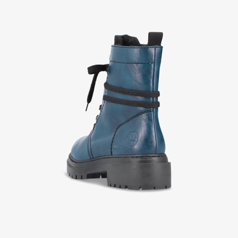 Blauer Schnürstiefel mit robustem Absatz und modischem Design. Ideal für stilvolle Auftritte.