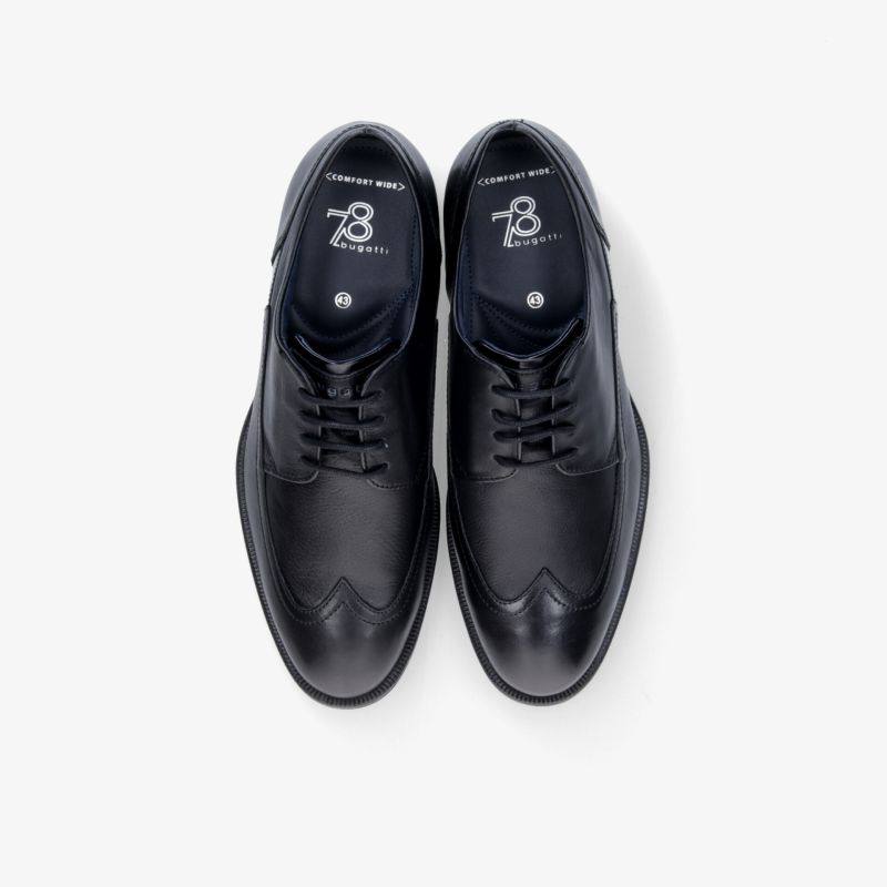 Elegante schwarze Lederschuhe in Oxford-Design, perfekt für formelle Anlässe und Business-Umgebungen.