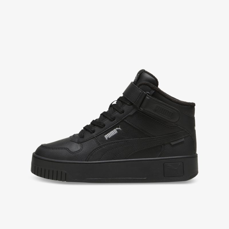 Schwarzer Puma High-Top Sneaker mit schnürverschluss, robuster und flexibler Sohle, seitliche Ansicht