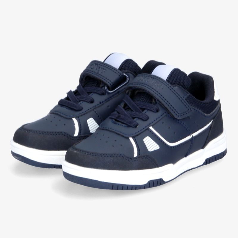 Bequeme, blaugraue Sneakers mit Klettverschluss und rutschfester Sohle, ideal für sportliche Aktivitäten.