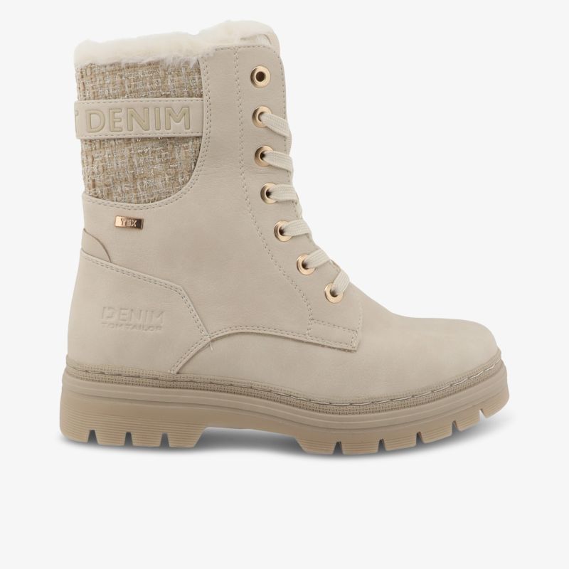 Beiger Schnürstiefel mit robustem Schaft und profilierter Gummisohle für sicheren Halt und modisches Design