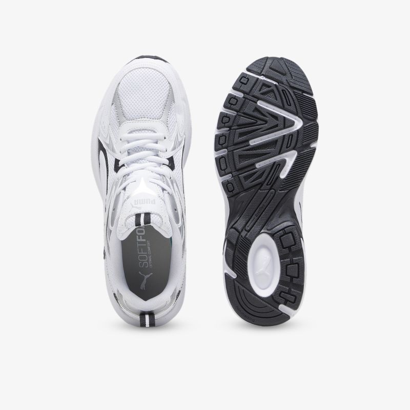 Leichter weißer Sportschuh mit gepolsterter Innensohle und rutschfester, robuster Profilsohle in Dualansicht