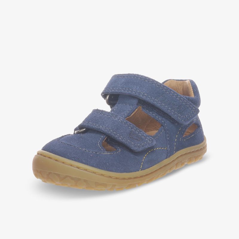 Bequemer blauer Schuh mit Klettverschluss und flexibler Sohle, ideal für Freizeitaktivitäten.