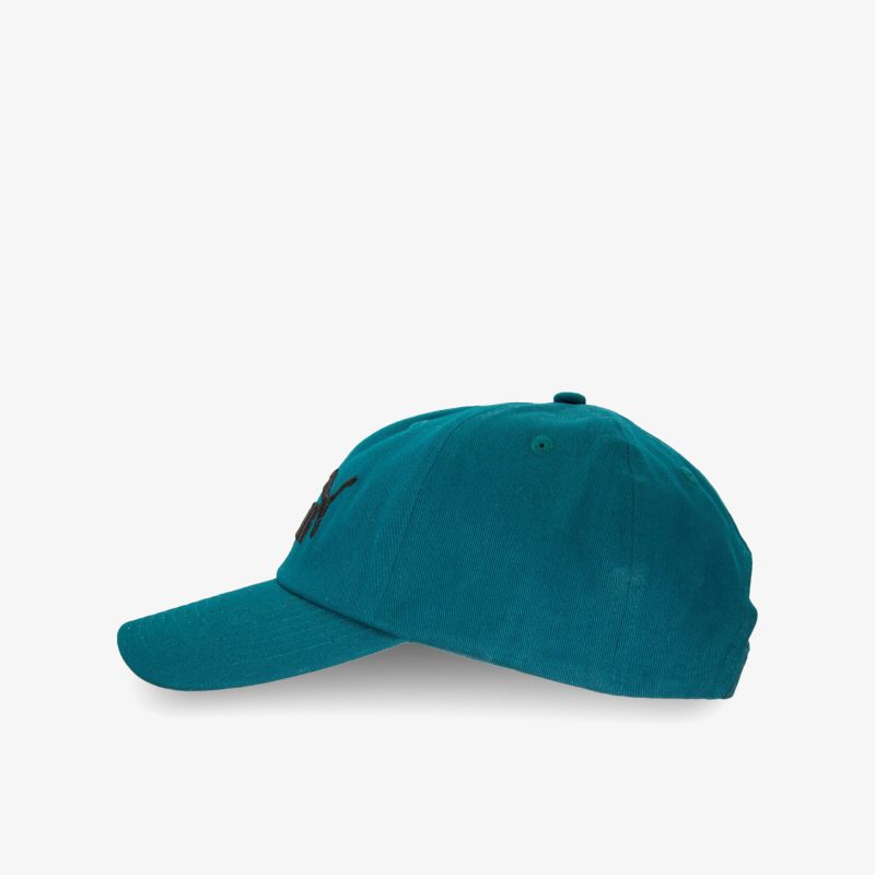 Blaue Baseballcap mit verstellbarem Verschluss, seitlicher Ansicht für modischen Komfort und Stil.