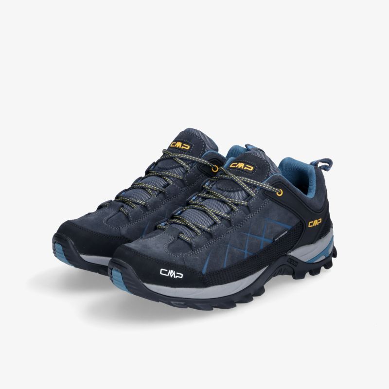 Robuste und komfortable Outdoor-Trekkingschuhe in Dunkelblau mit langlebiger Sohle und wasserdichter Konstruktion.