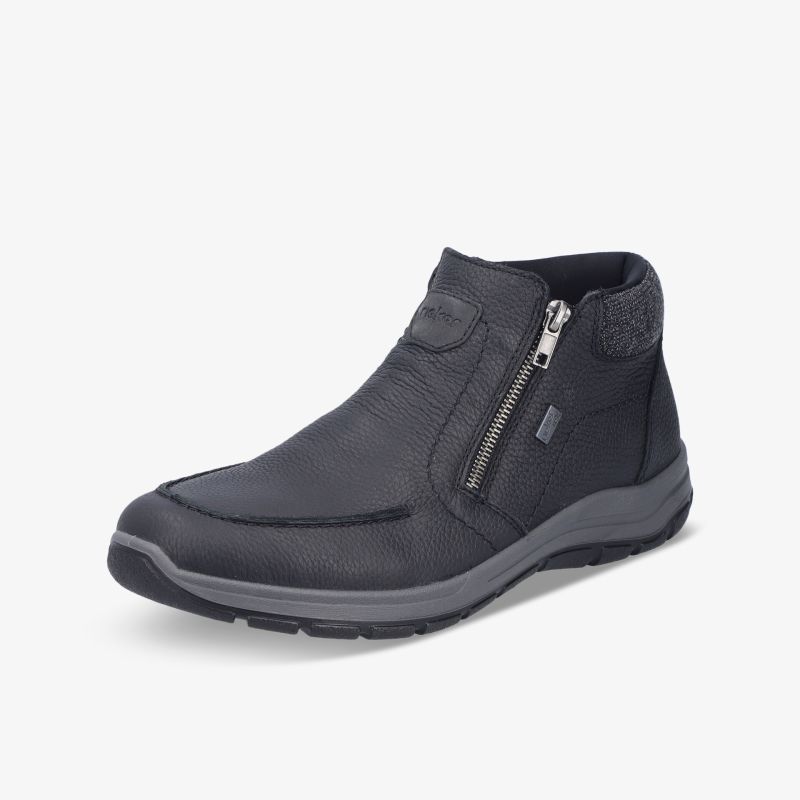 Schwarzer Outdoor-Stiefel mit Reißverschluss, rutschfester Sohle und gepolstertem Schaft für hohen Tragekomfort