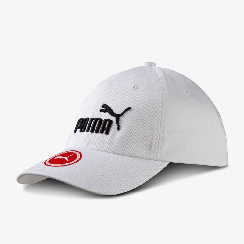 Stylische weiße Baseballcap mit prägnantem Logo und verstellbarem Verschluss für perfekten Tragekomfort.