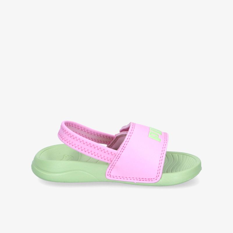 leichte Riemensandale mit weichem Fußbett und rutschfester Gummisohle in frischem Pink und Grün