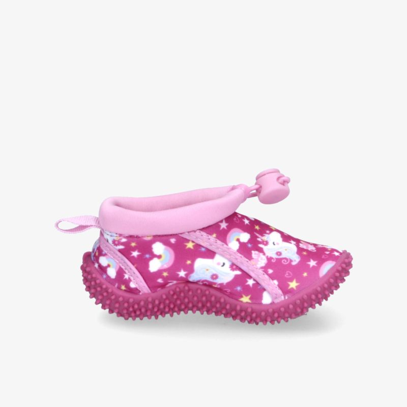 Pinkfarbener Wasserschuh mit rutschfester Sohle, elastischem Verschluss und flexiblem, leichtem Material für Kinder