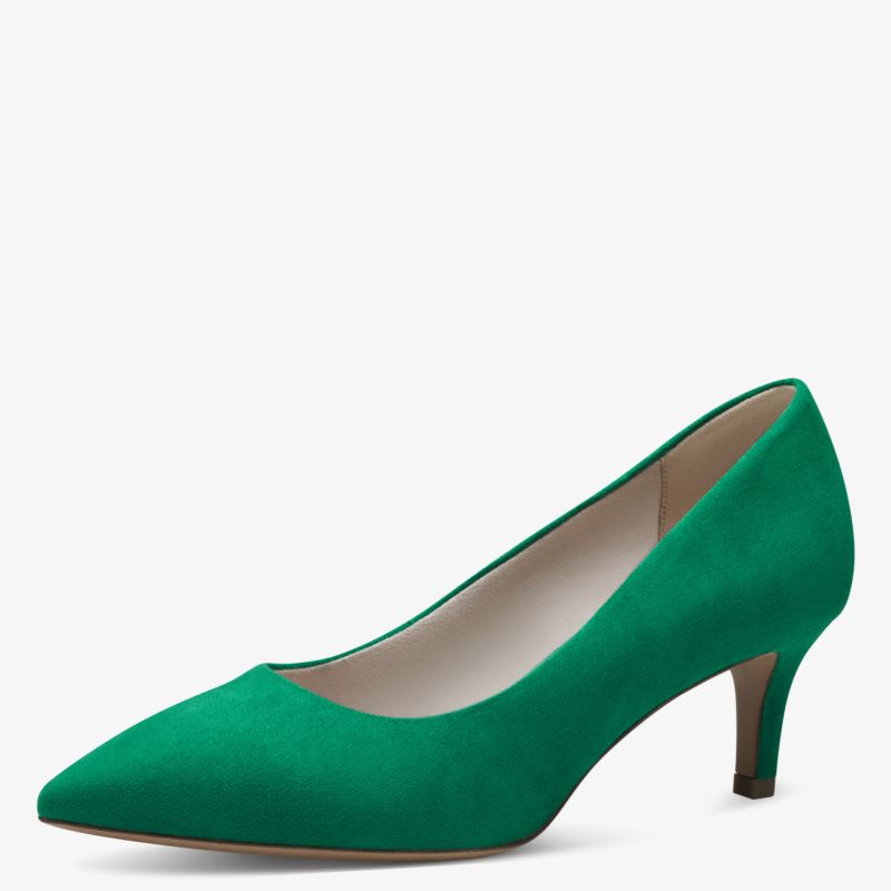 Elegante grüne Pumps mit spitzem Zeh und mittlerem Absatz für stilvolles Auftreten bei besonderen Anlässen.