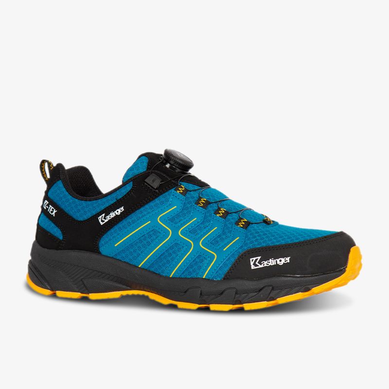 Leichter, strapazierfähiger Outdoor-Schuh in Blau und Gelb, ideal für Sport und Freizeit. Komfort und Stil vereint.