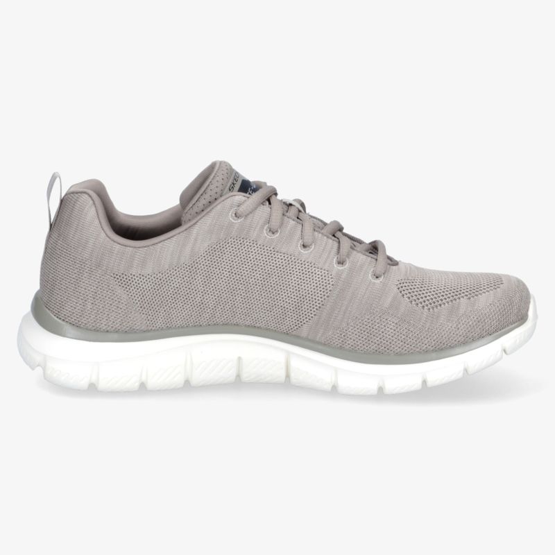 Leichter grauer Sneaker mit atmungsaktivem Material und flexibler, weißer Sohle in klarer Seitenansicht