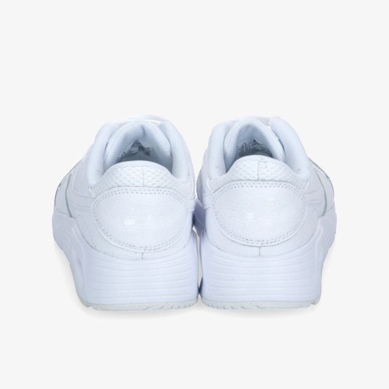 Weiße Sneaker Rückansicht mit gepolstertem Kragen und robustem Absatz, modernes und komfortables Design