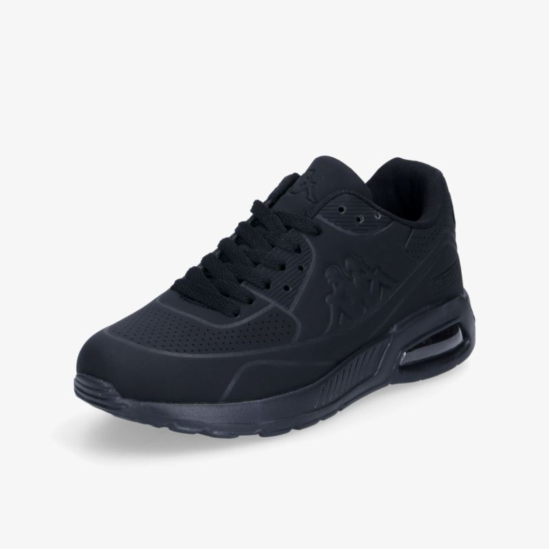Schwarzer Sneaker mit luftgepolsterter Sohle und modernem Design, ideal für Komfort und Stil.