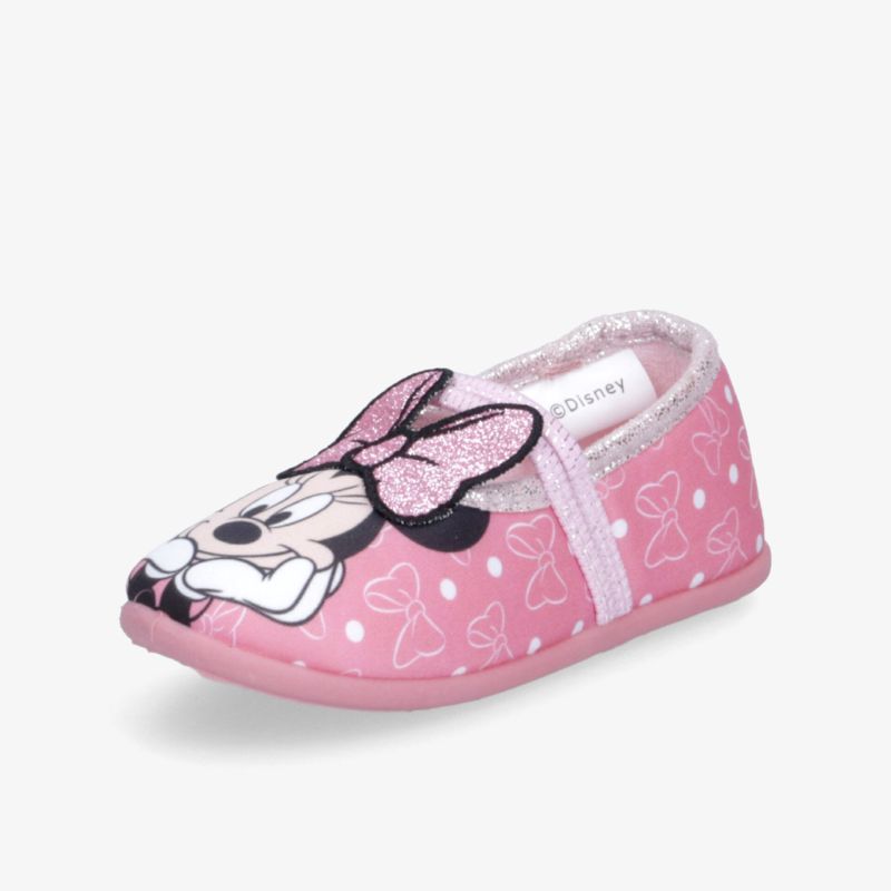 Bequemer rosa Kinderhausschuh mit niedlichem Minnie Mouse Motiv, weicher Stoff und praktischem Klettverschluss