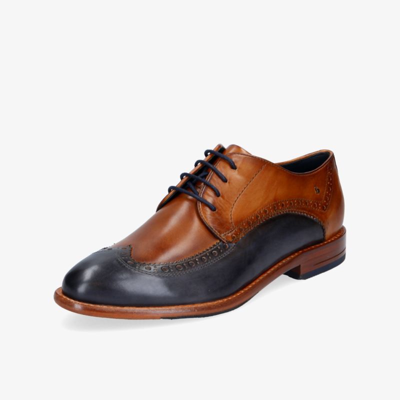 Eleganter Oxford-Schnürschuh in Braun und Schwarz aus hochwertigem Leder, ideal für formelle Anlässe.