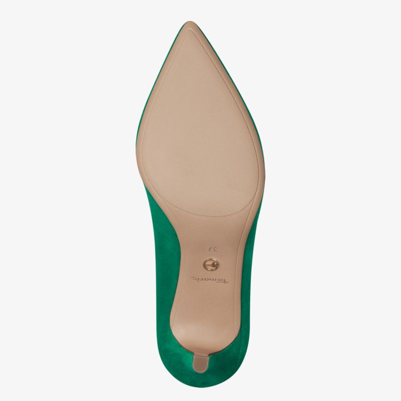 Elegante grüne Schuhe mit spitzem Zehenbereich und komfortabler Sohle für stilvolles Auftreten.