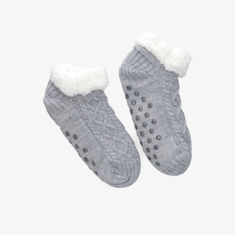 Gepolsterte graue Pantoffeln mit weichem Strickmuster und rutschfesten Gummipads für höchsten Komfort