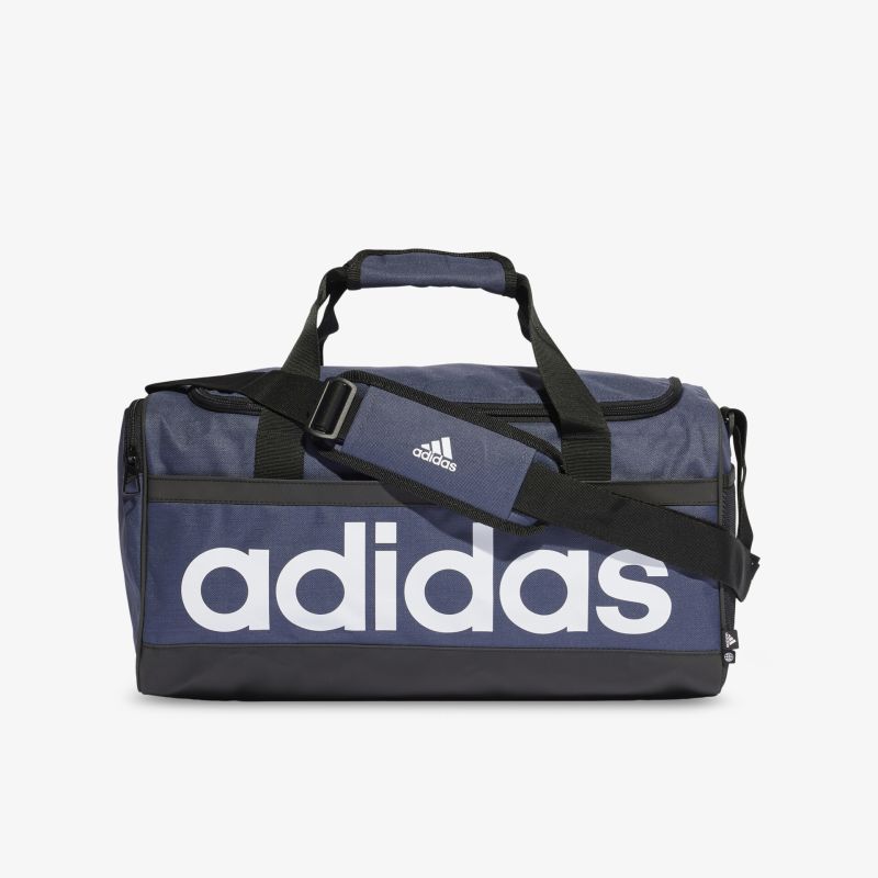 Geräumige blaue Adidas Sporttasche mit markantem Logo, ideal für Fitnessstudio oder Reisen.