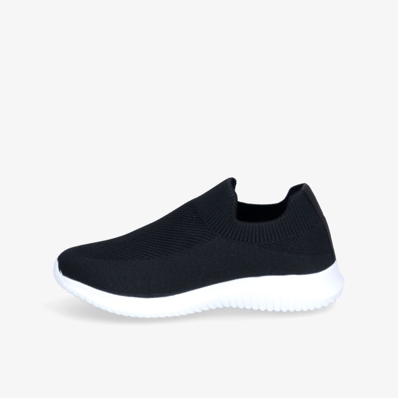 Schwarzer Sneaker mit weißer Sohle, leicht und bequem, flexibles Material für optimalen Tragekomfort