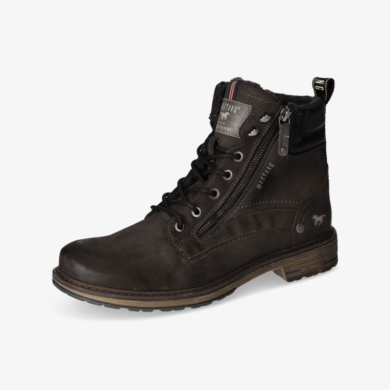 Robuster, schnittiger Stiefel aus hochwertigem Leder mit Reißverschluss und Schnürung, ideal für jeden Anlass.