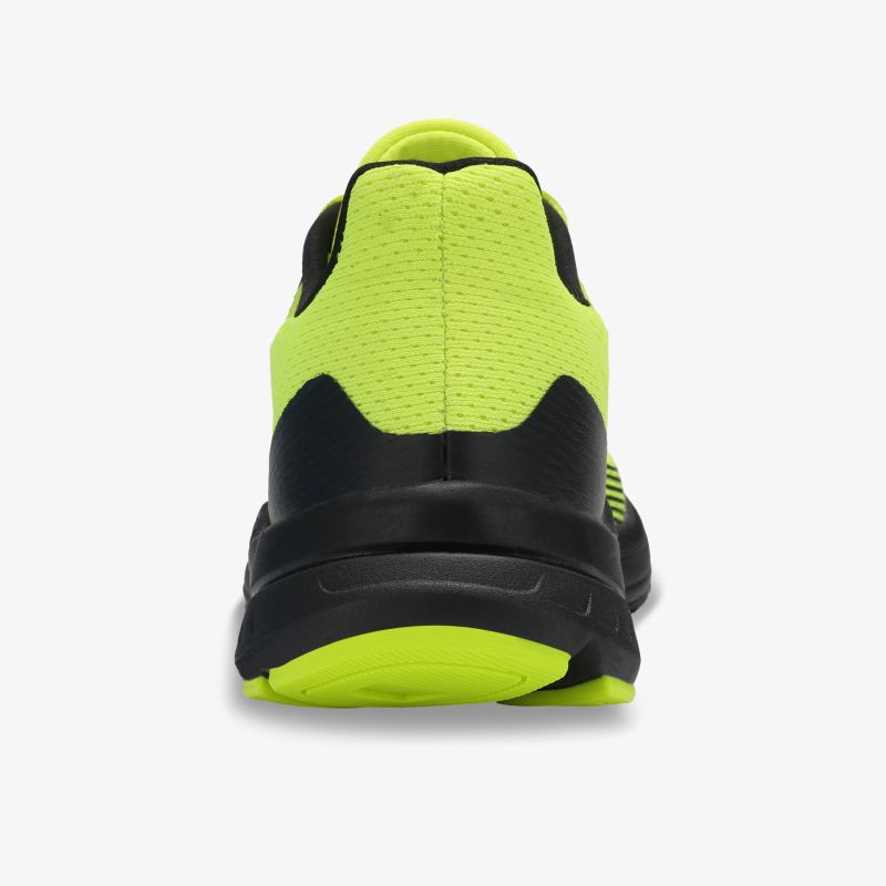 Leichter Sportschuh in Neongelb und Schwarz mit komfortabler Passform und robuster Sohle, Rückansicht
